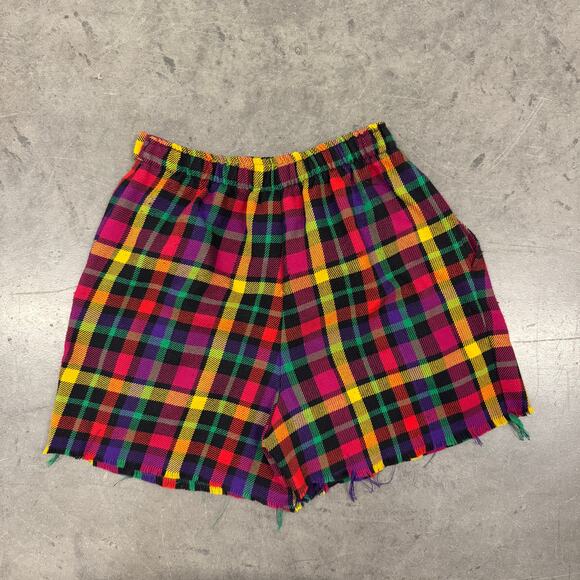 Vintage Y2k Plaid Multicolor Made In Usa Cutoff Sweat Shorts Small - Picture 2 of 5